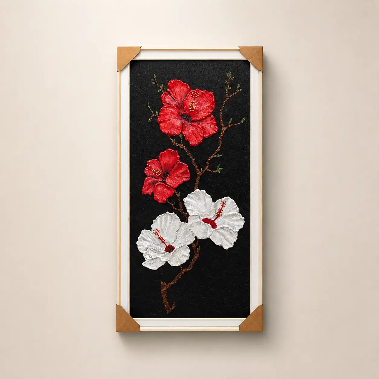 Handmade hibiscus texture wall art on MDF board 51x27 inches by Billy Craft House