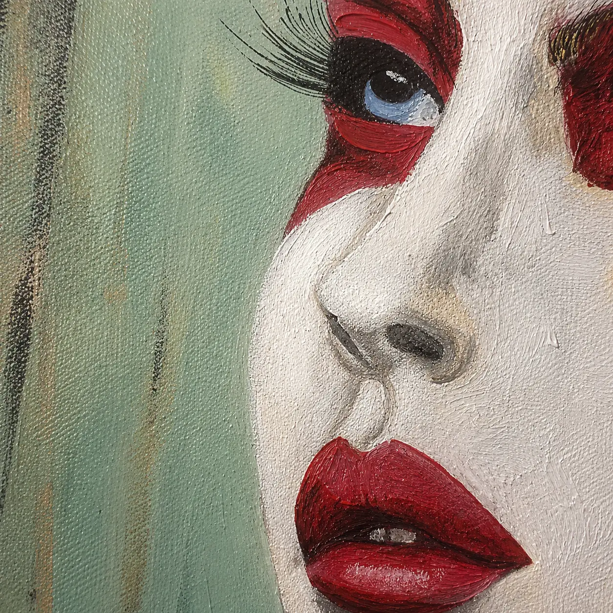 Close-up detail of layered floral textures and hand-painted acrylic brushwork in Floral Empress artwork