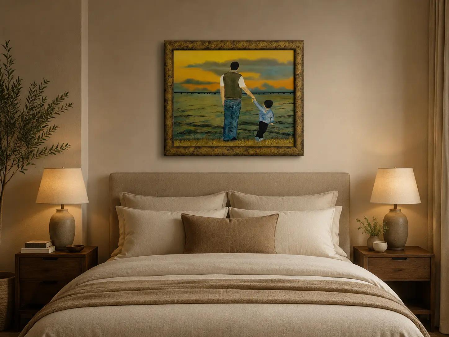 Guiding Steps framed custom oil painting displayed as meaningful family wall art in a contemporary interior.
