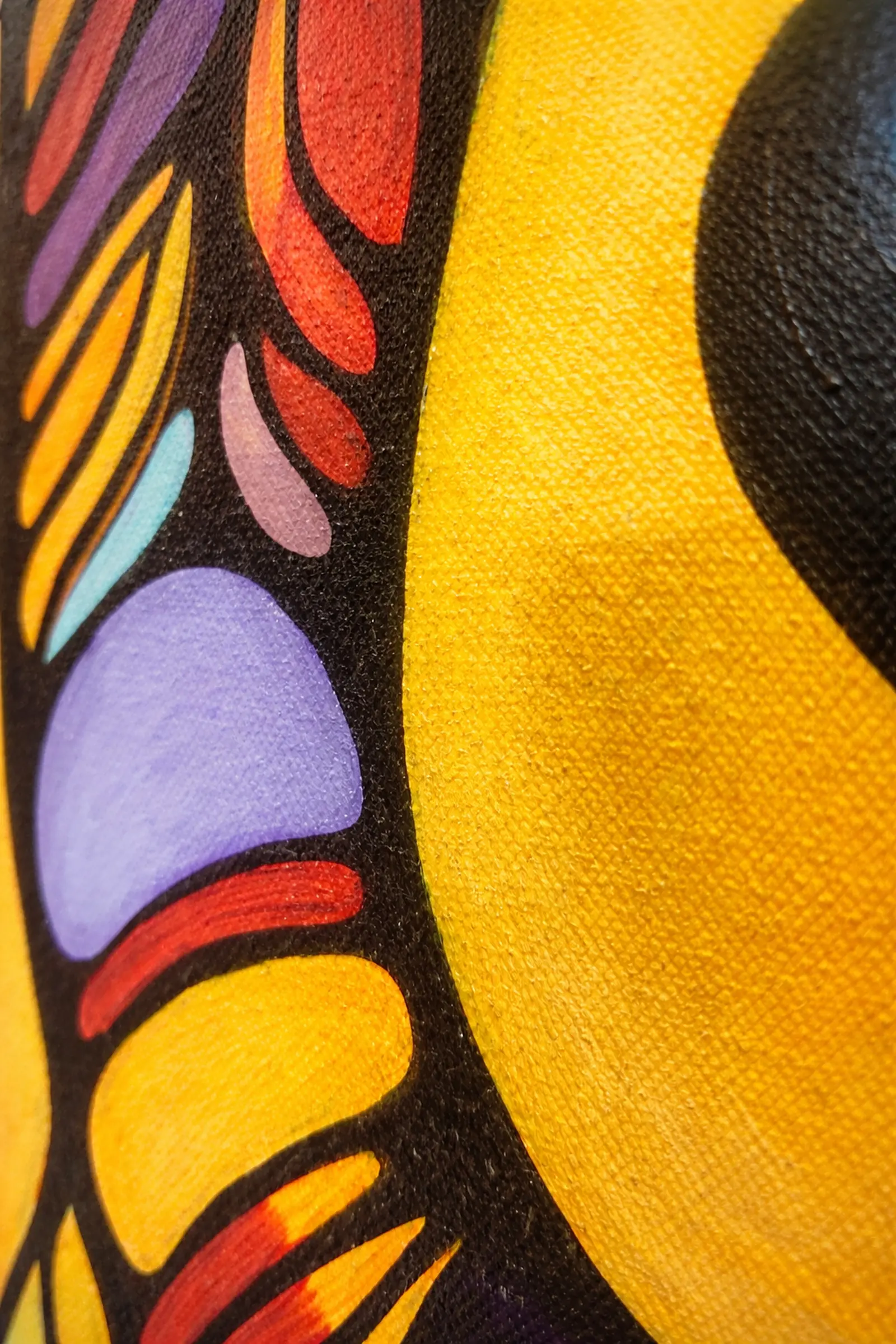 Close-up texture detail of Timeless Wisdom elephant painting showing canvas surface and hand-painted finish