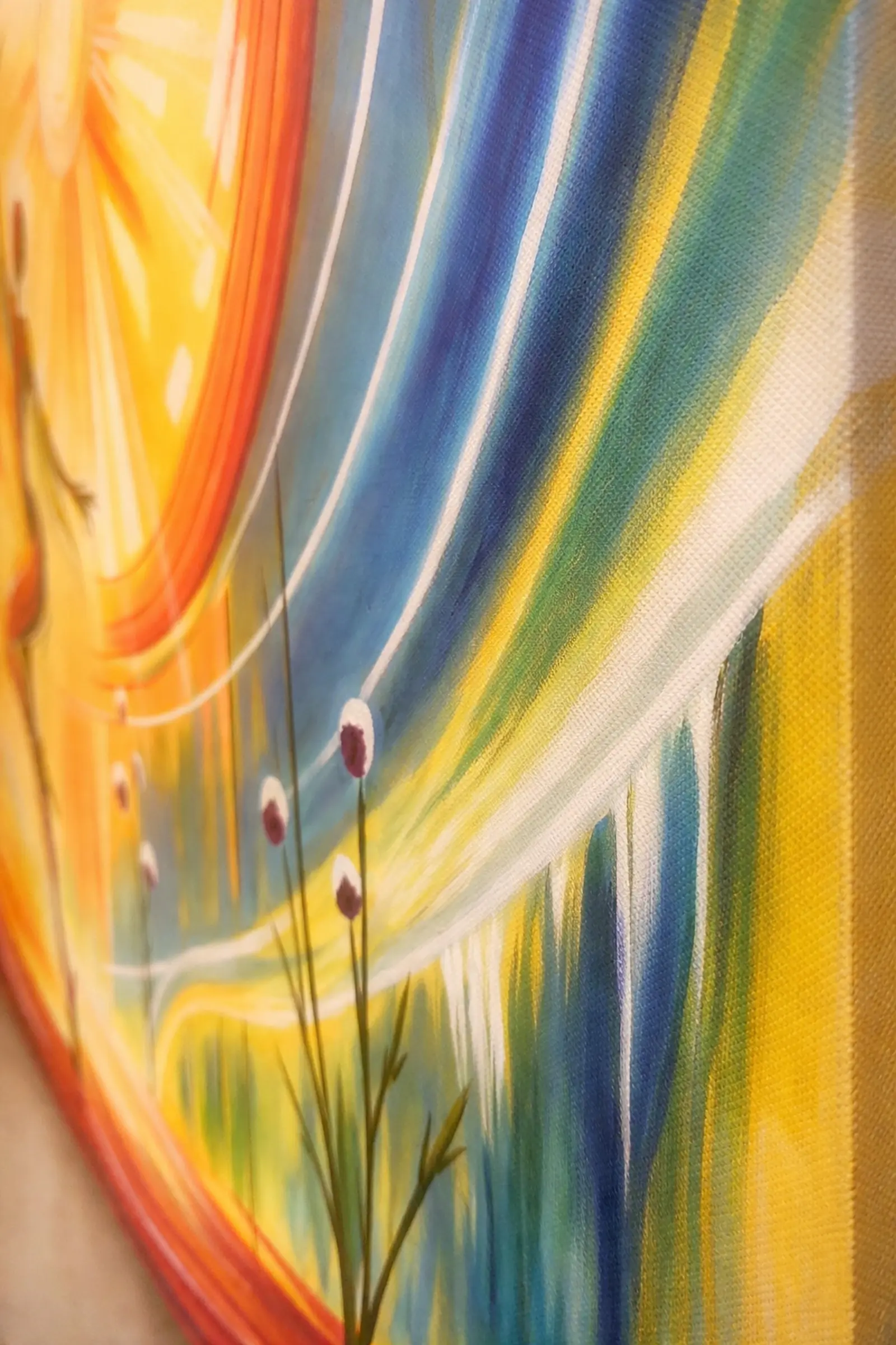 Side angle view of Rays of Life canvas painting showing artwork depth and painted surface texture