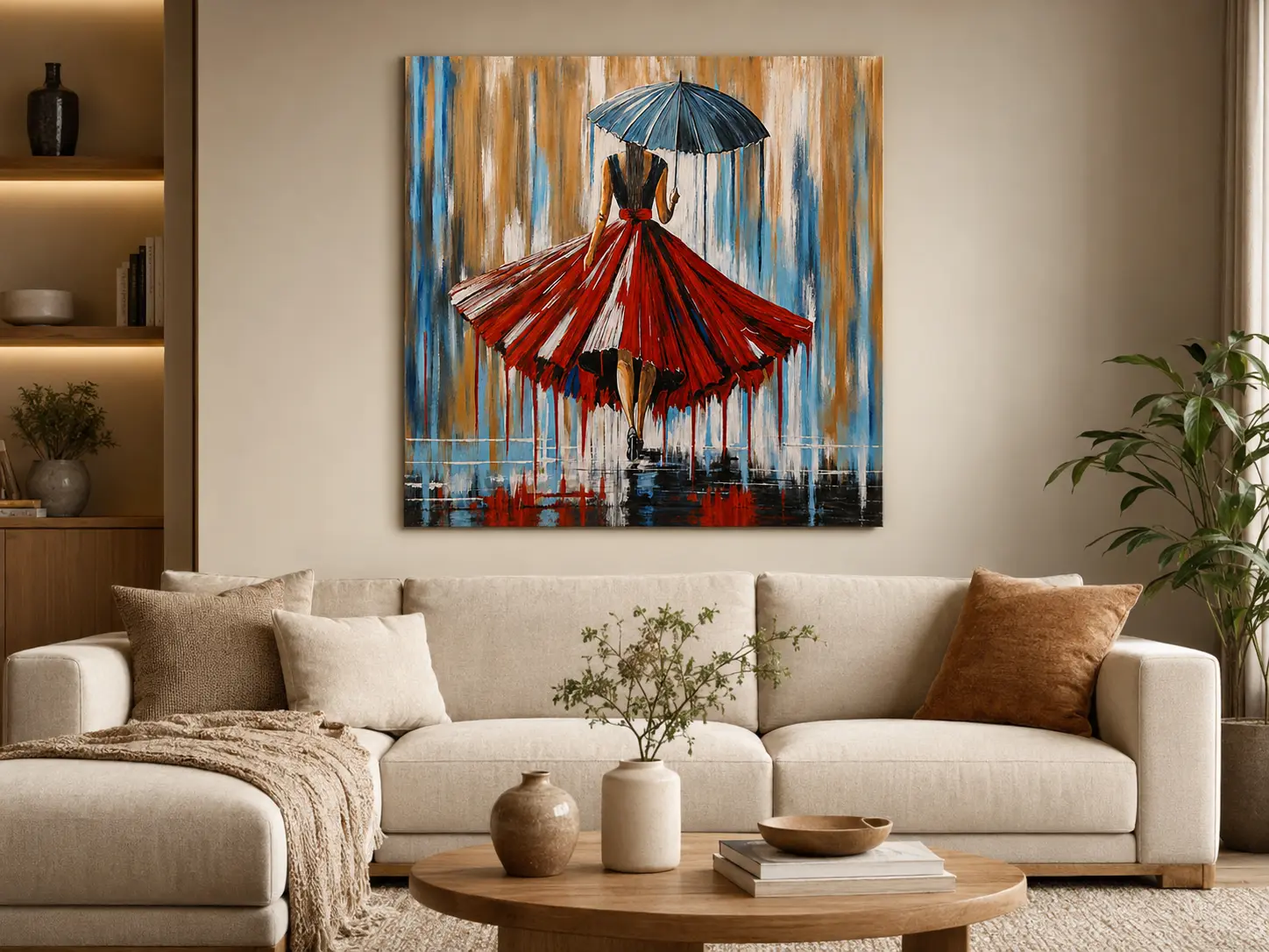 Crimson Reverie acrylic wall art displayed in a modern living room interior
