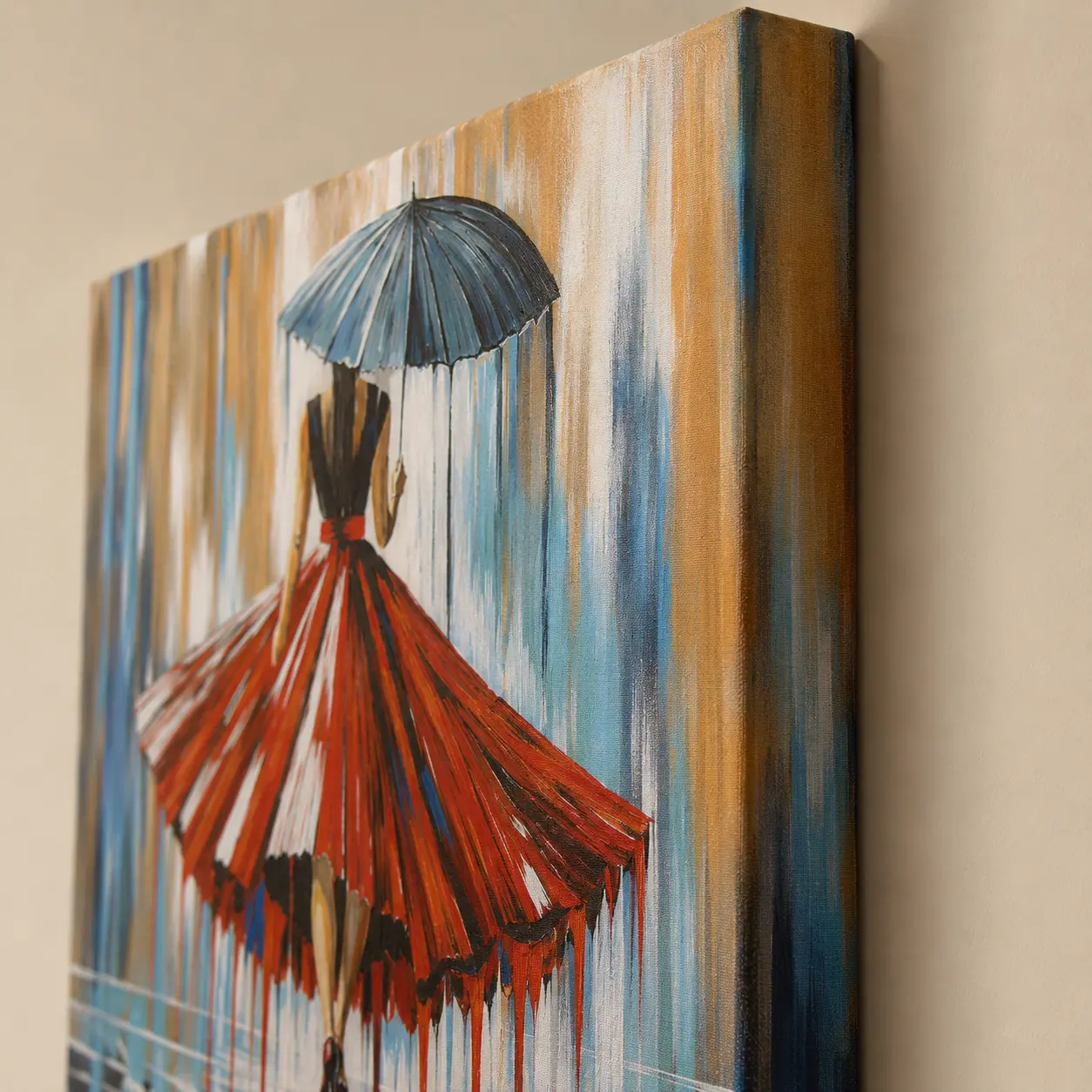 Angled side view of Crimson Reverie canvas showing painted edges and artwork depth