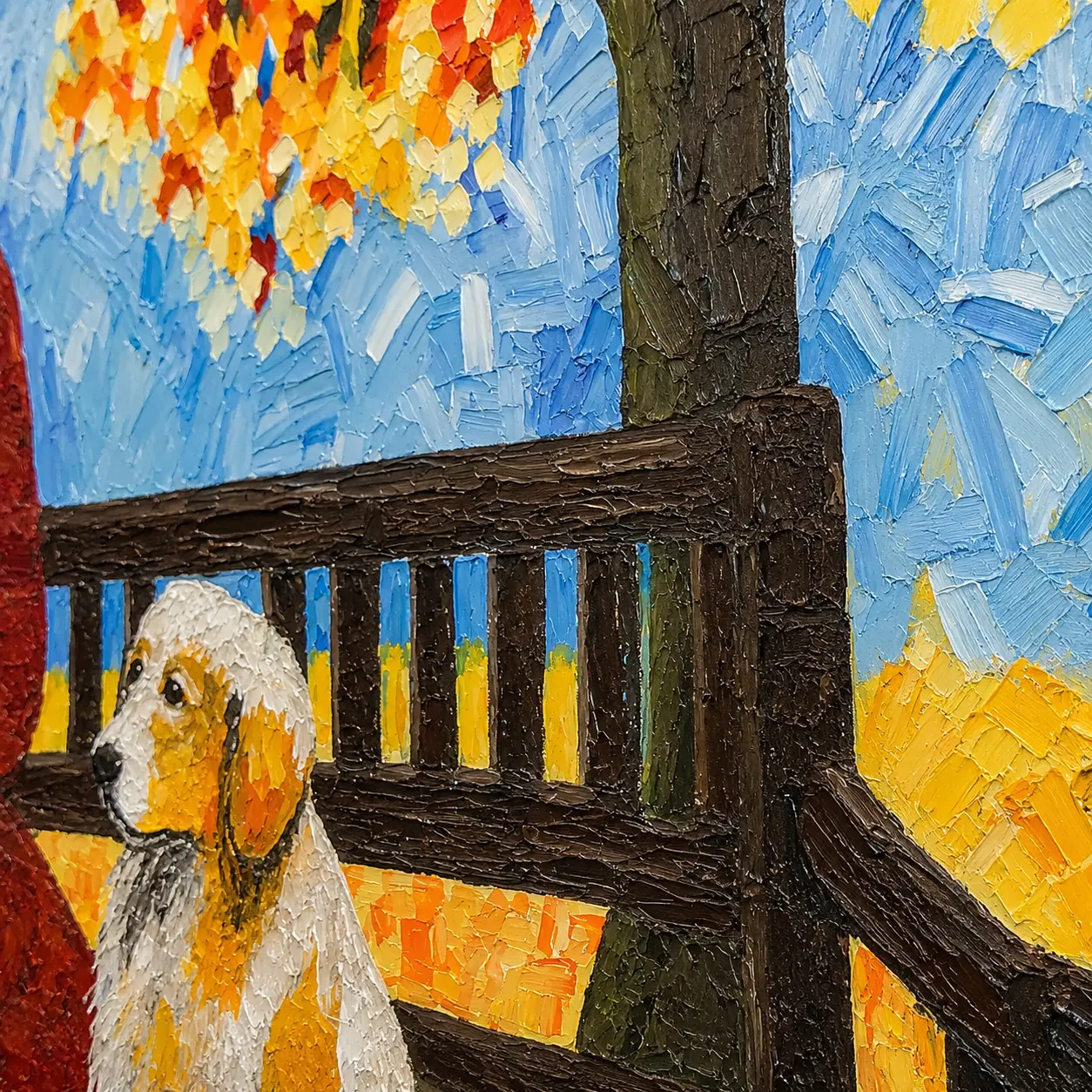 Angled side view of Whispers of Autumn canvas showing artwork depth, raised texture, and painted edges.