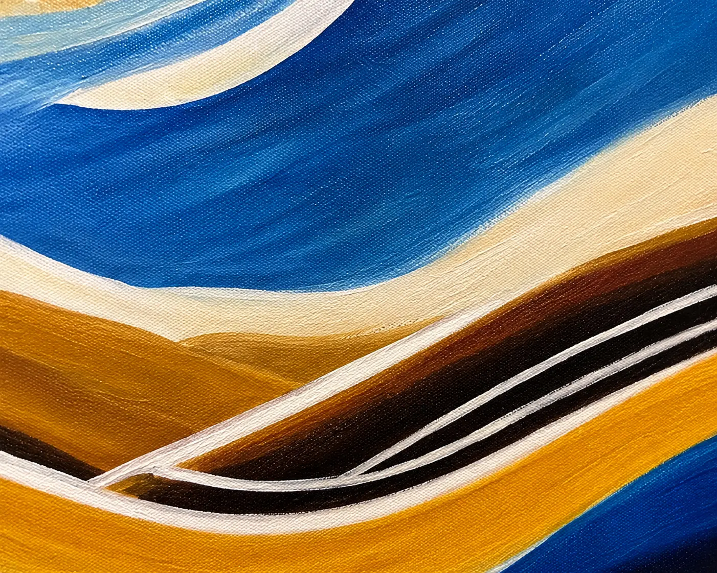 Detailed oil brushstrokes in Moonlit Harmony showcasing flowing landscape forms, moonlit effects, and color transitions.